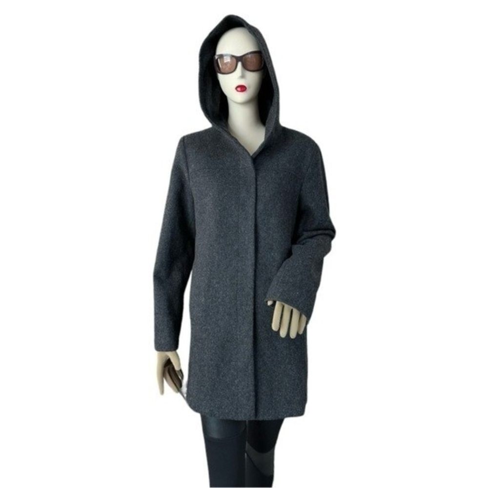 JASON KOLE Women's Charcoal Grey Wool Coat Size M Hooded Button Front Lined VG - Picture 5 of 9